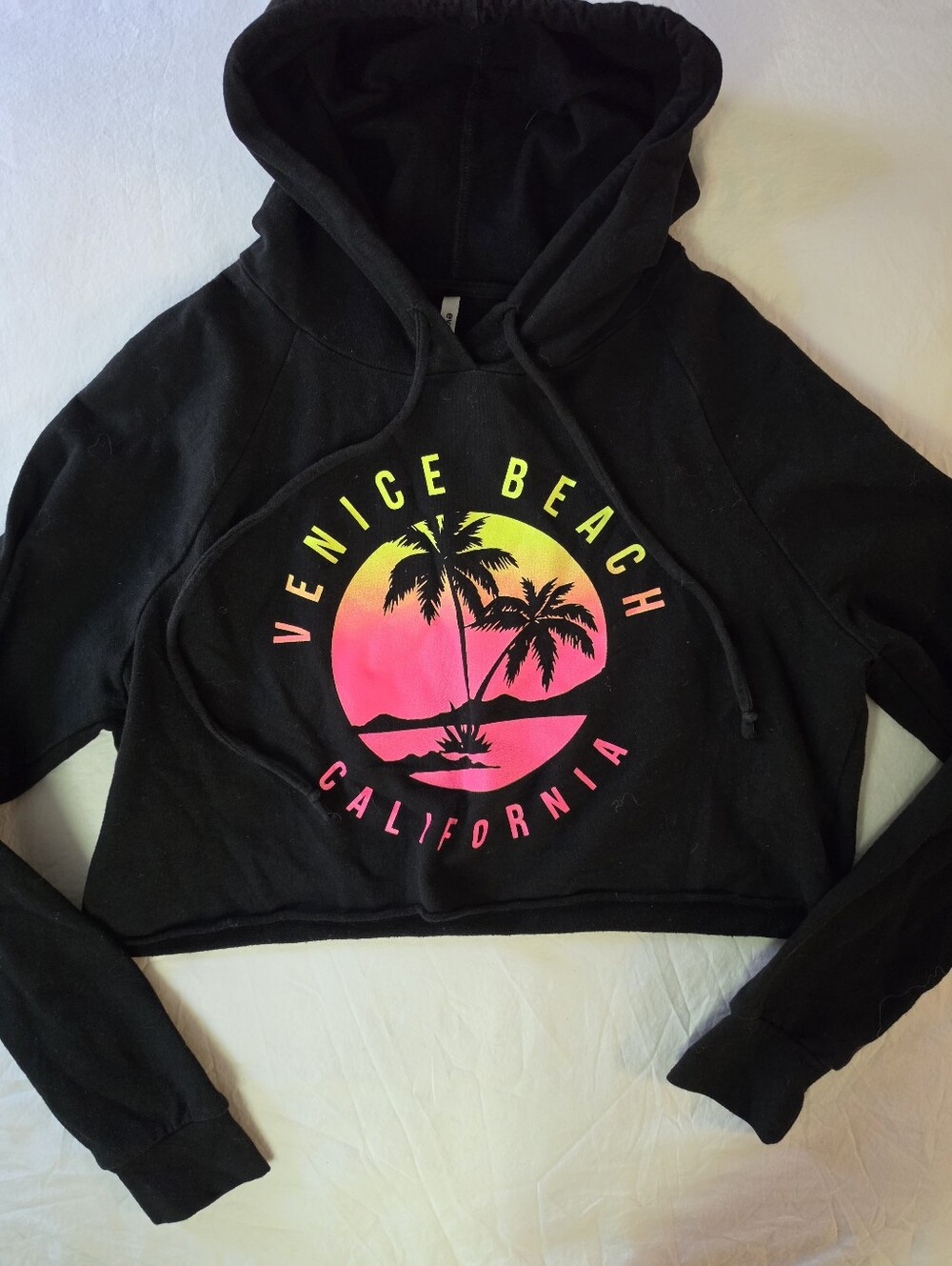 Ever Hottie Venice Beach California Neon Cropped Graphic Hoodie Small